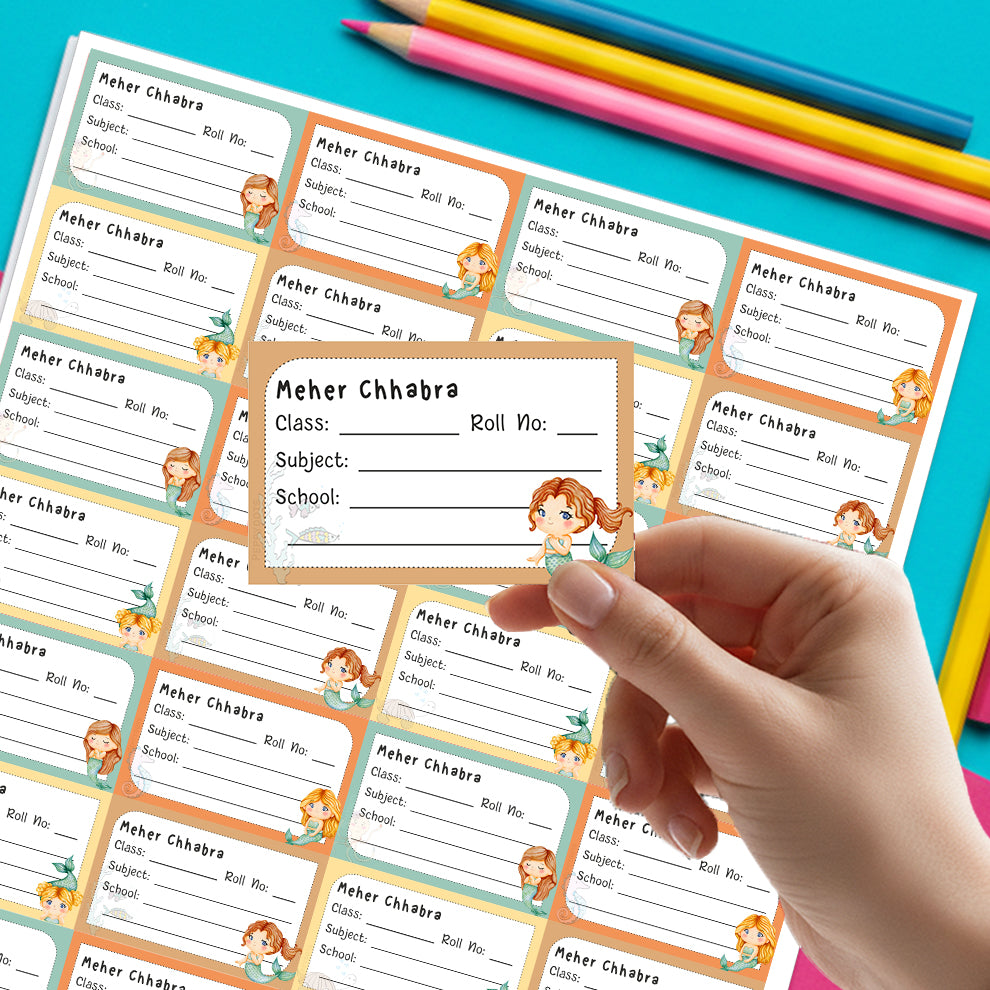 Personalized School Book Labels - Little Mermaid Peppydots|]Peppydots