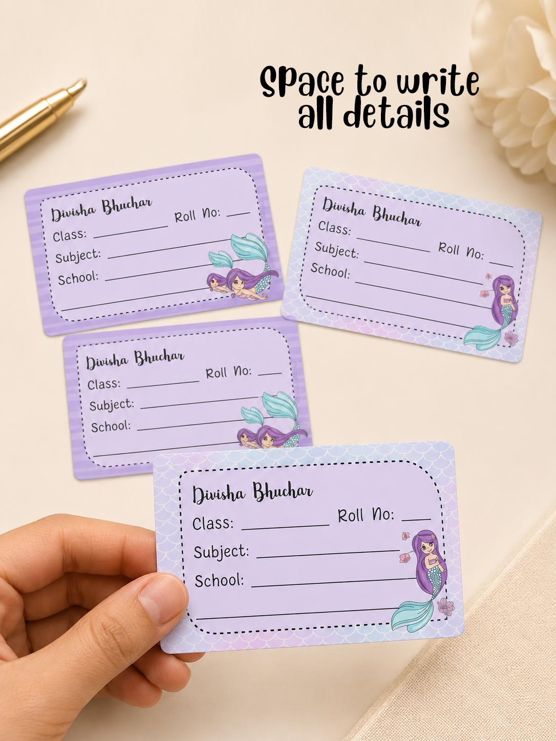 Personalized School Book Labels - Mermaid Peppydots|]Peppydots