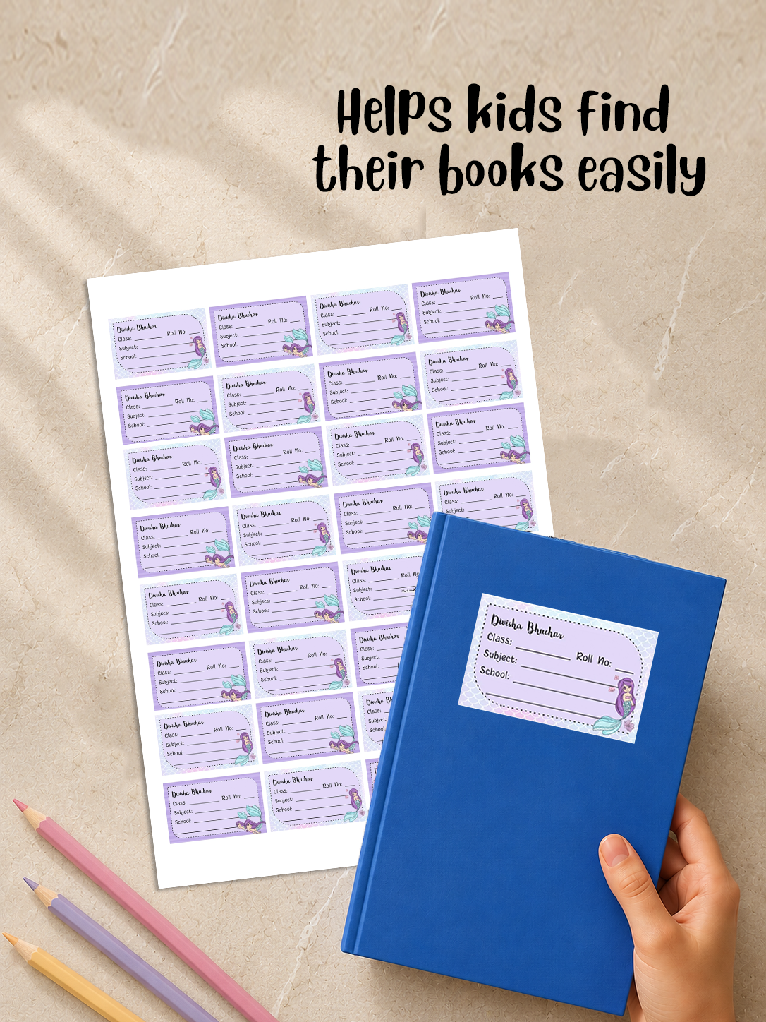 Personalized School Book Labels - Mermaid Peppydots|]Peppydots