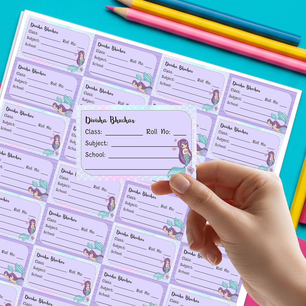 Personalized School Book Labels - Mermaid Peppydots|]Peppydots