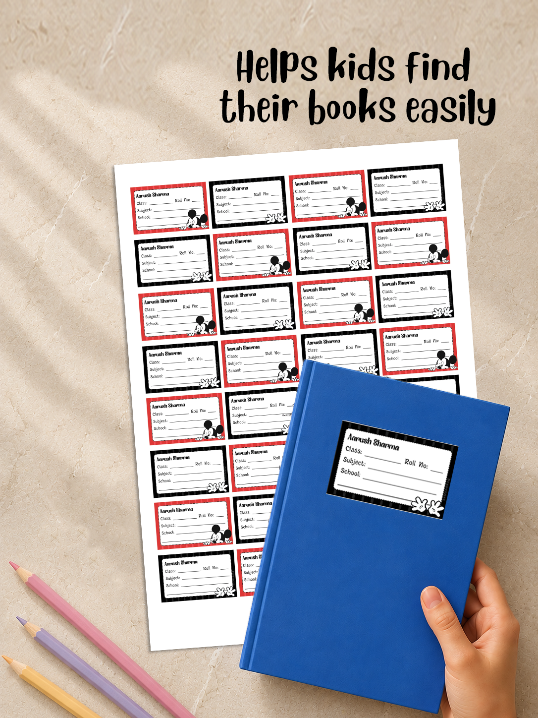 Personalized School Book Labels - Mickey Mouse Peppydots|]Peppydots
