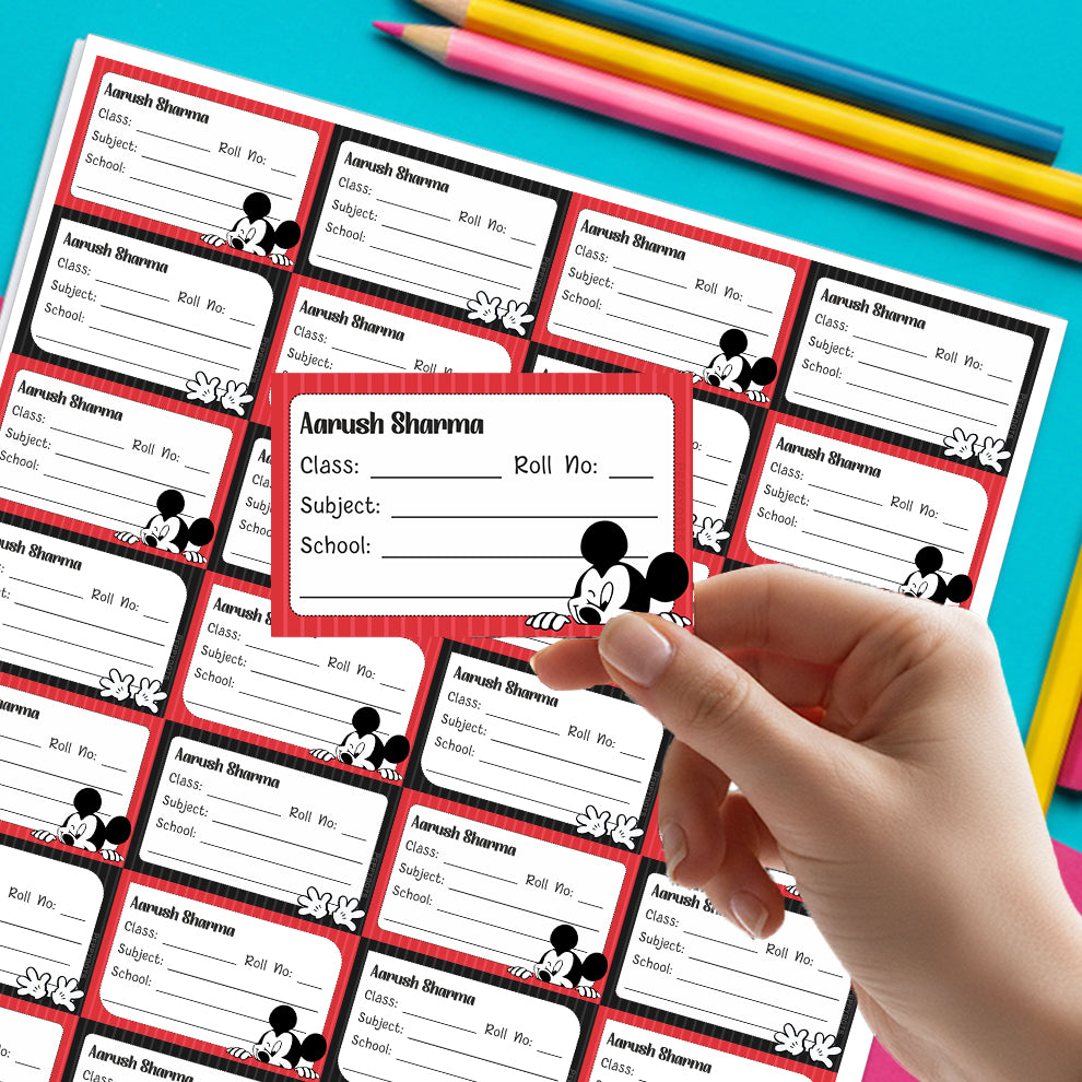 Personalized School Book Labels - Mickey Mouse Peppydots|]Peppydots