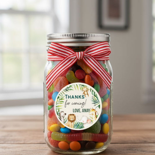 Round thank you label - Safari animals Doxbox Store|]Peppydots