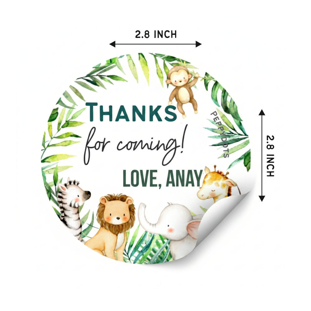 Round thank you label - Safari animals Doxbox Store|]Peppydots