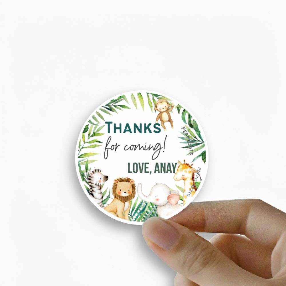 Round thank you label - Safari animals Doxbox Store|]Peppydots