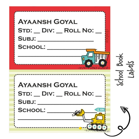 School Book Labels-Cute Construction Vehicles Doxbox Store|]Peppydots