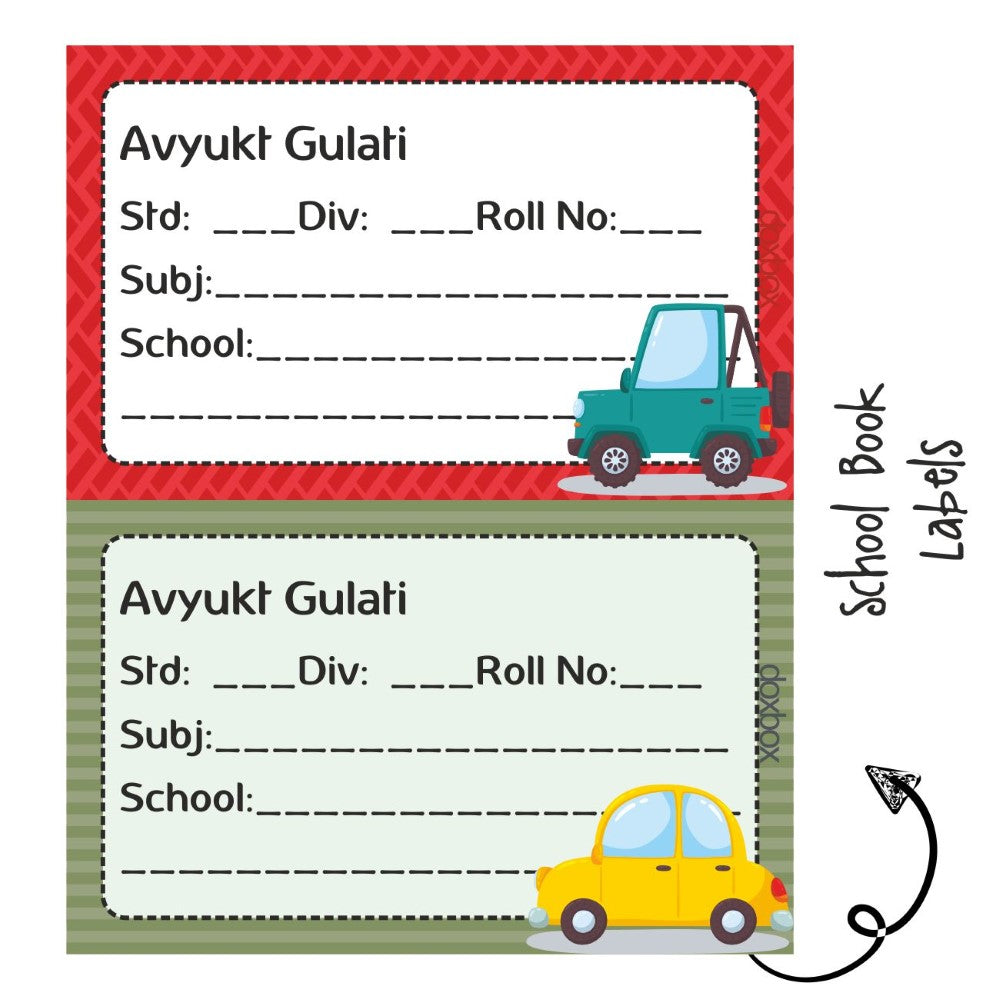 School Book Labels-Cute Car Doxbox Store|]Peppydots