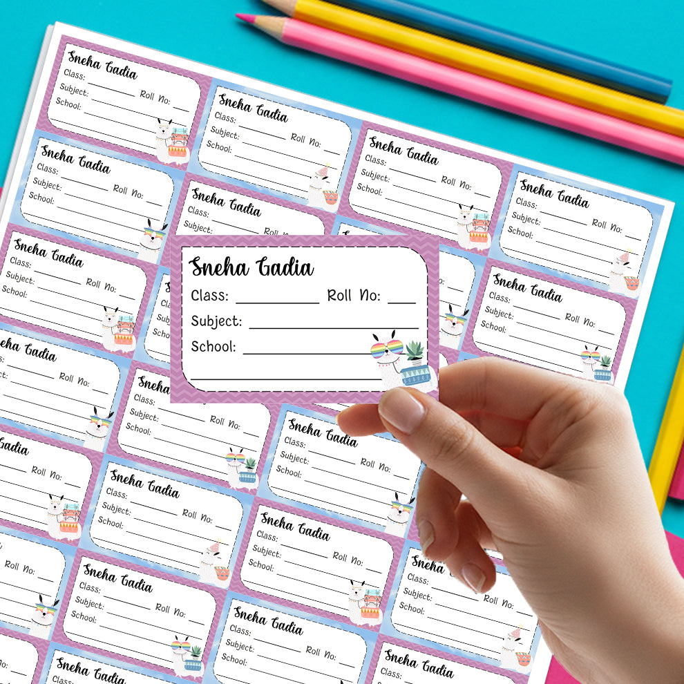 Personalized School Book Labels - Sheep Llama Peppydots|]Peppydots