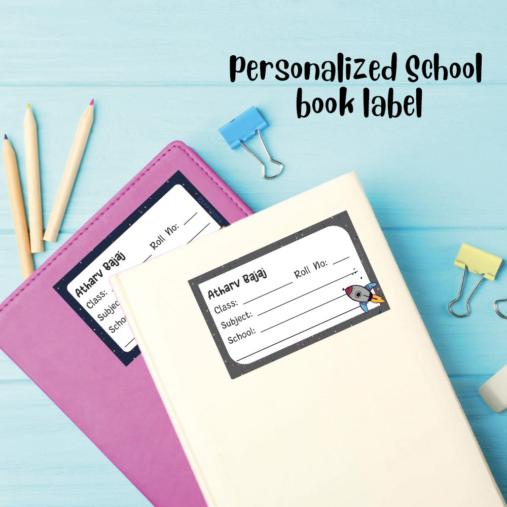 Personalized School Book Labels - Space Rocket Doxbox Store|]Peppydots