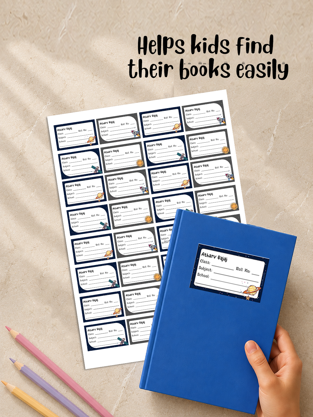Personalized School Book Labels - Space Rocket Doxbox Store|]Peppydots