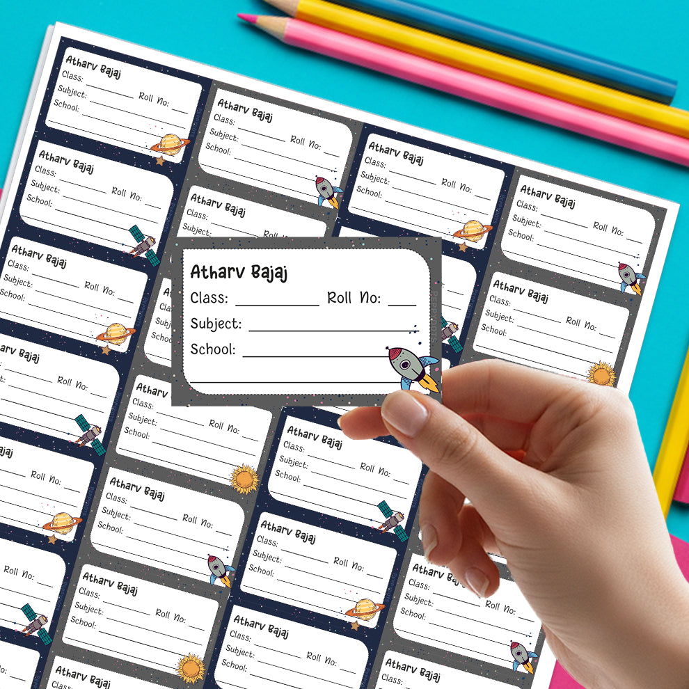 Personalized School Book Labels - Space Rocket Doxbox Store|]Peppydots