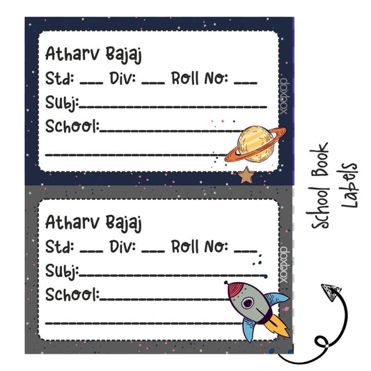School Book Label - Space rocket - Peppydots