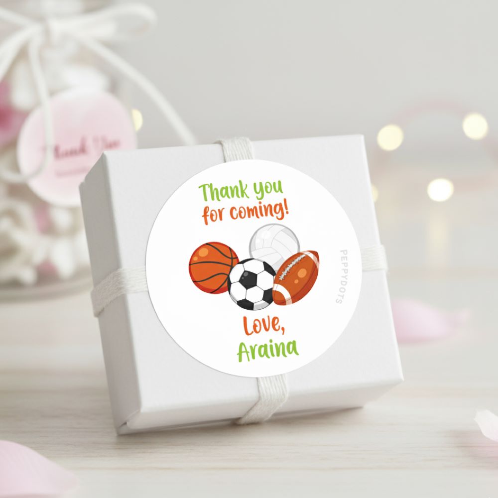 Round thank you label - Sports fun Doxbox Store|]Peppydots