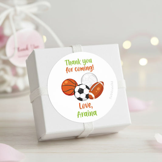 Round thank you label - Sports fun Doxbox Store|]Peppydots