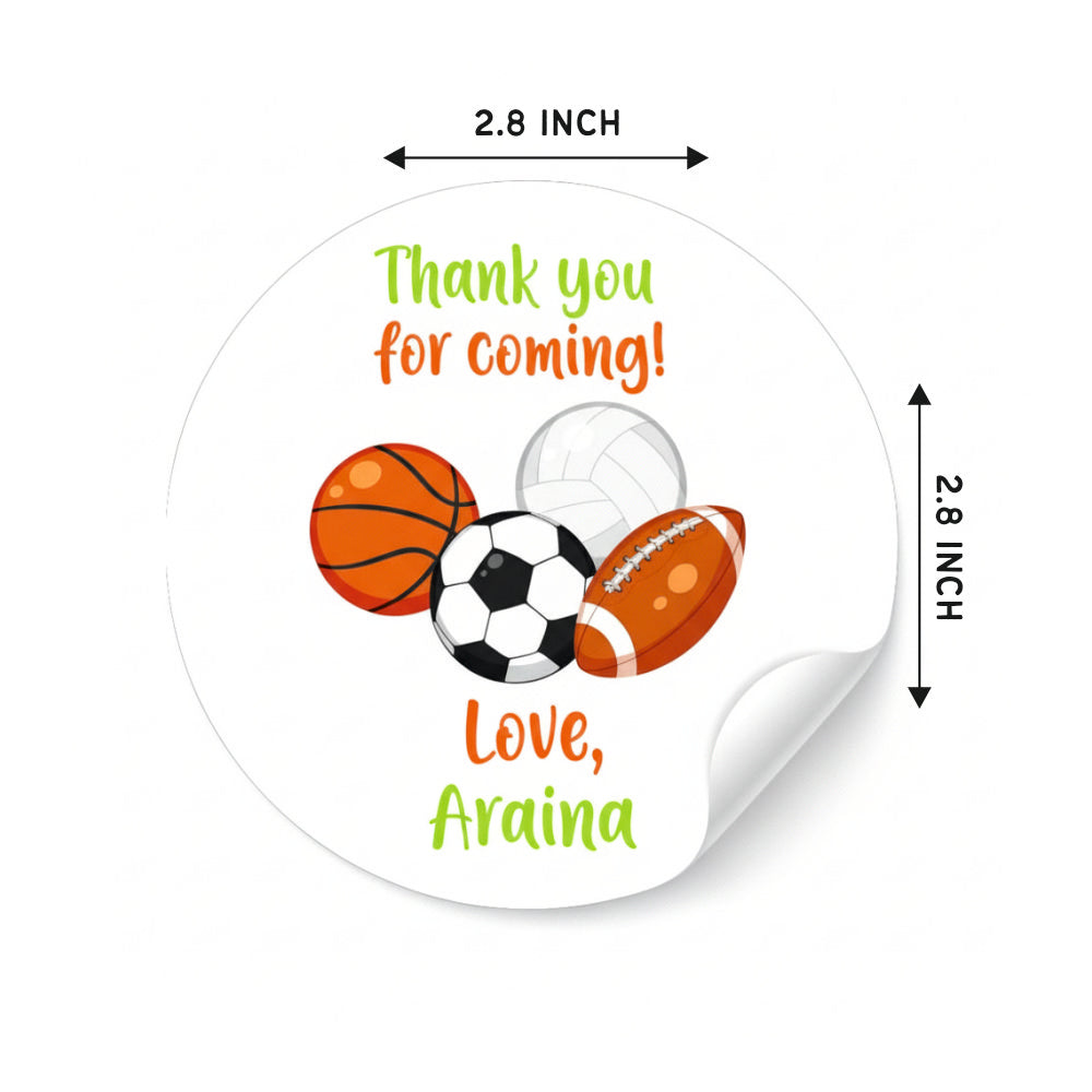 Round thank you label - Sports fun Doxbox Store|]Peppydots