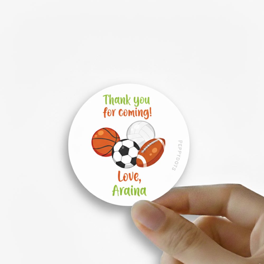 Round thank you label - Sports fun Doxbox Store|]Peppydots