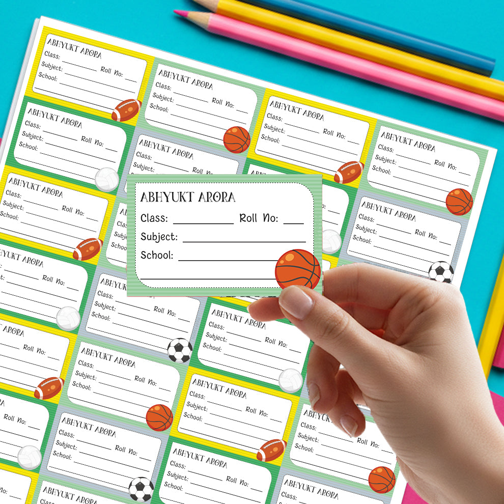 Personalized School Book Labels - Sport Fun Peppydots|]Peppydots