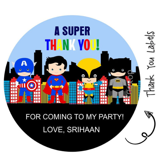 Round thank you label - Superhero Doxbox Store|]Peppydots