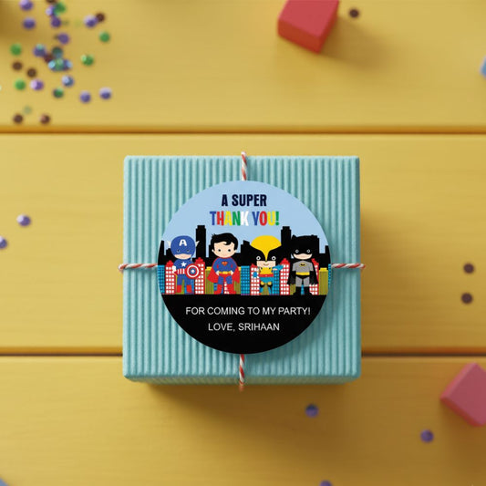 Round thank you label - Superhero Doxbox Store|]Peppydots