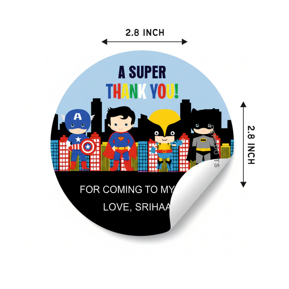 Round thank you label - Superhero Doxbox Store|]Peppydots