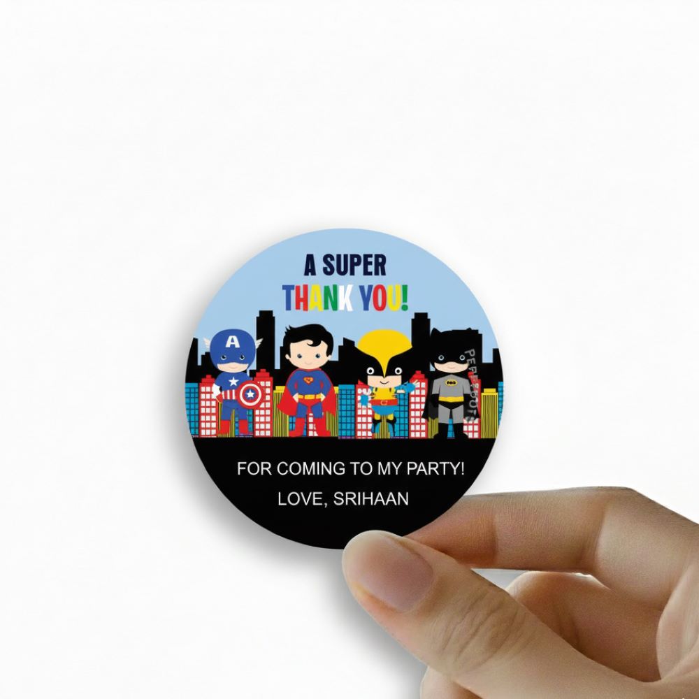 Round thank you label - Superhero Doxbox Store|]Peppydots