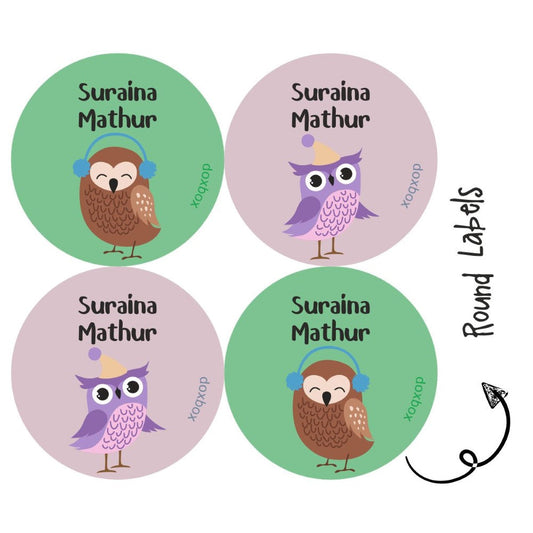 Round water proof label - sweet owl Doxbox Store|]Peppydots