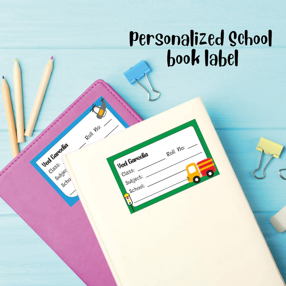 Personalized School Book Labels - Transport Peppydots|]Peppydots