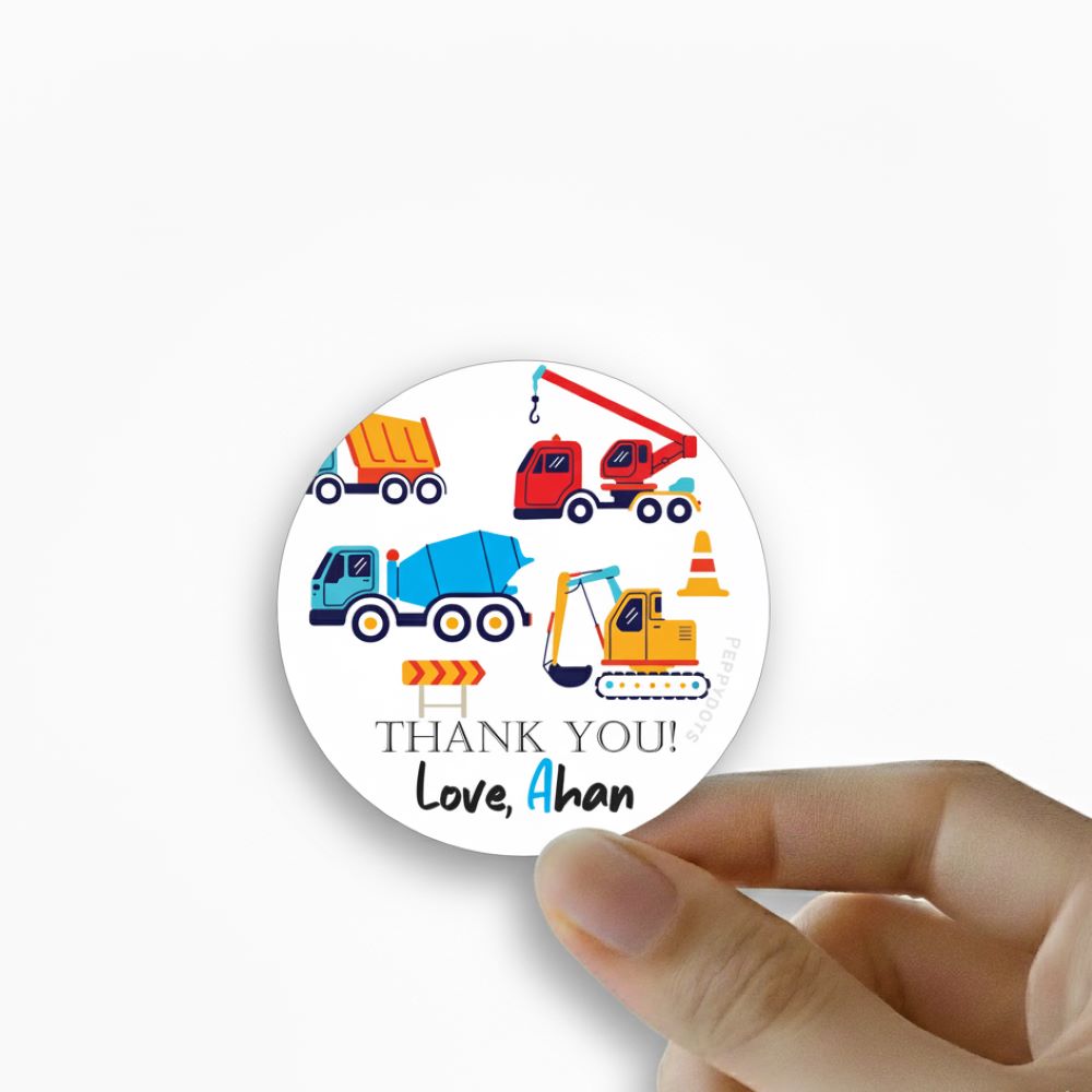 Round thank you label - Transport Doxbox Store|]Peppydots