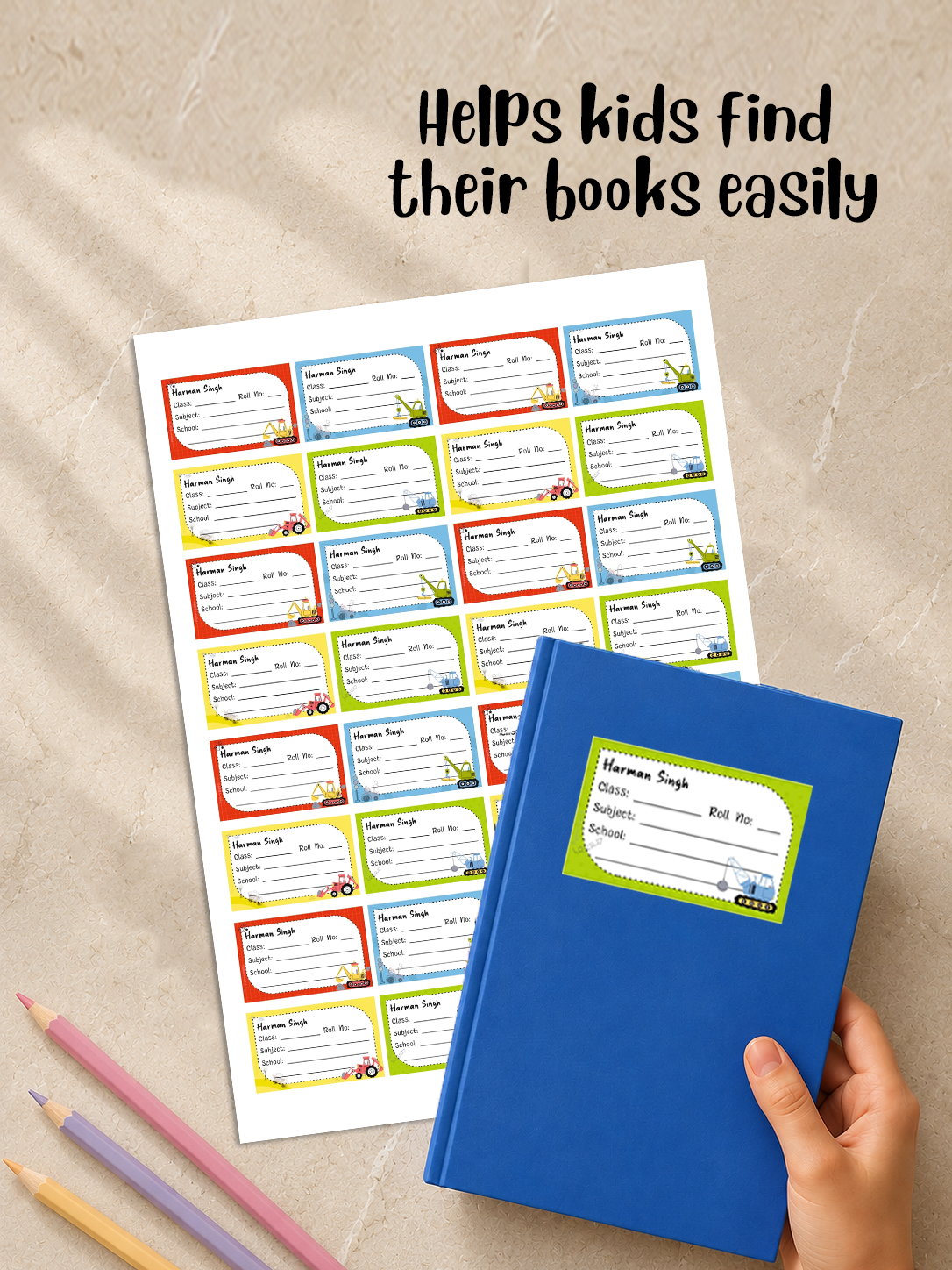 Personalized School Book Labels - Transport Peppydots|]Peppydots