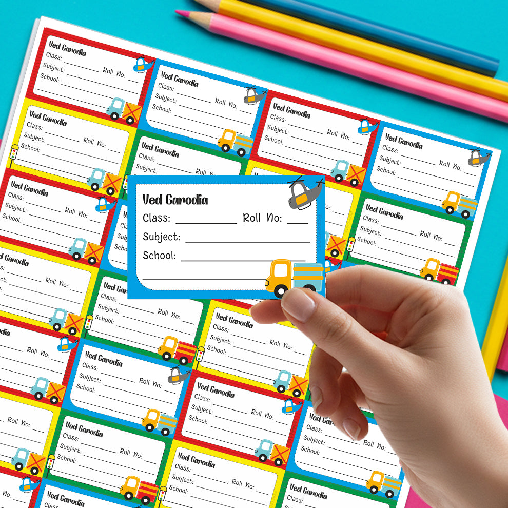 Personalized School Book Labels - Transport Peppydots|]Peppydots
