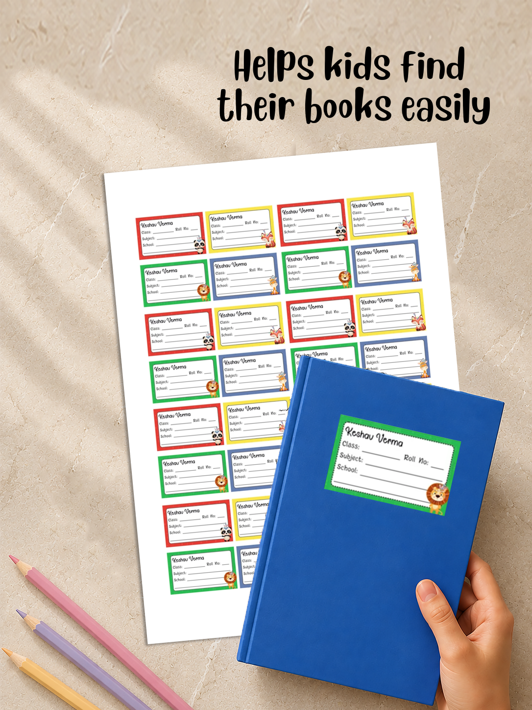 Personalized School Book Labels - Tribal Animals Peppydots|]Peppydots