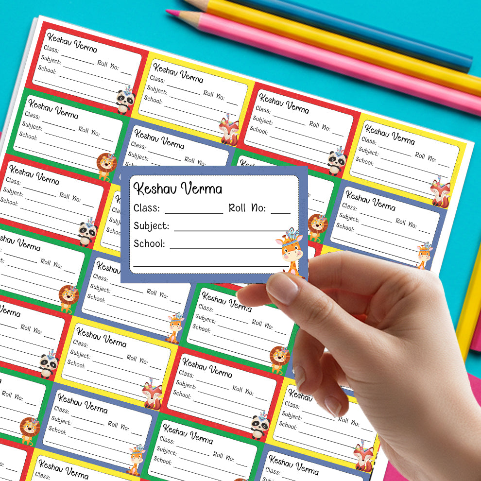 Personalized School Book Labels - Tribal Animals Peppydots|]Peppydots
