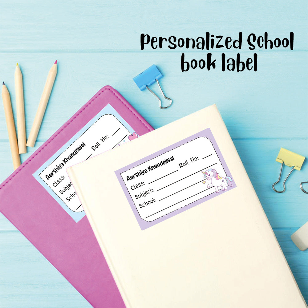 Personalized School Book Labels - Unicorn Fun Peppydots|]Peppydots