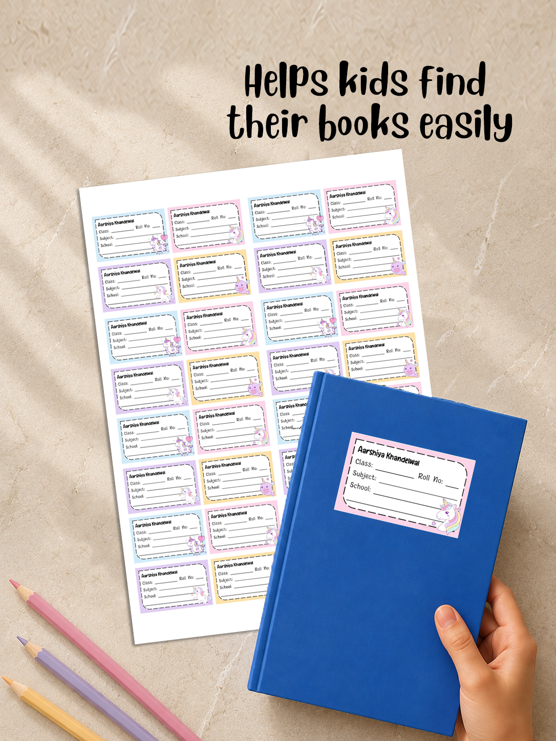 Personalized School Book Labels - Unicorn Fun Peppydots|]Peppydots