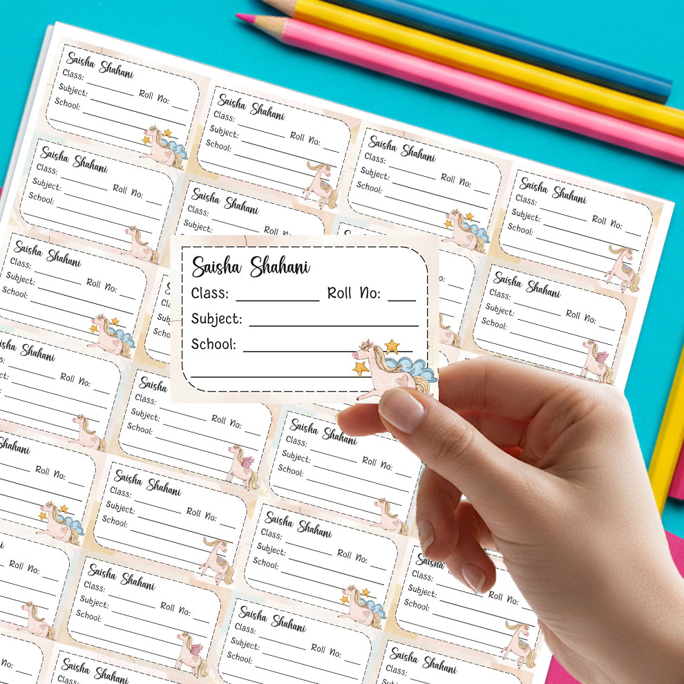 Personalized School Book Labels - Unicorn Shine Peppydots|]Peppydots