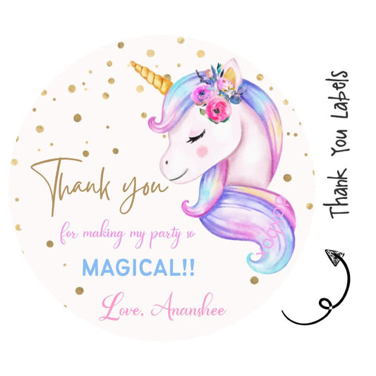 Round thank you label - Unicorn - Peppydots