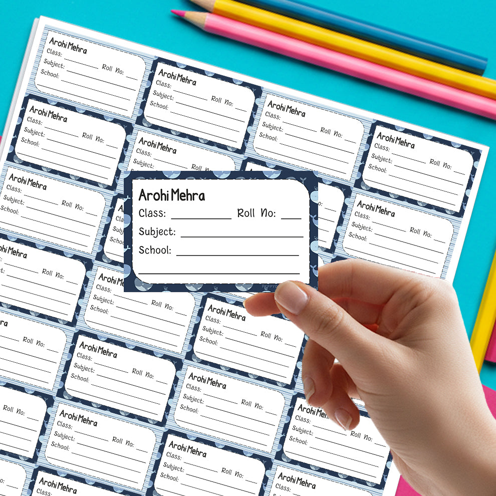 Personalized School Book Label - Whale Peppydots|]Peppydots