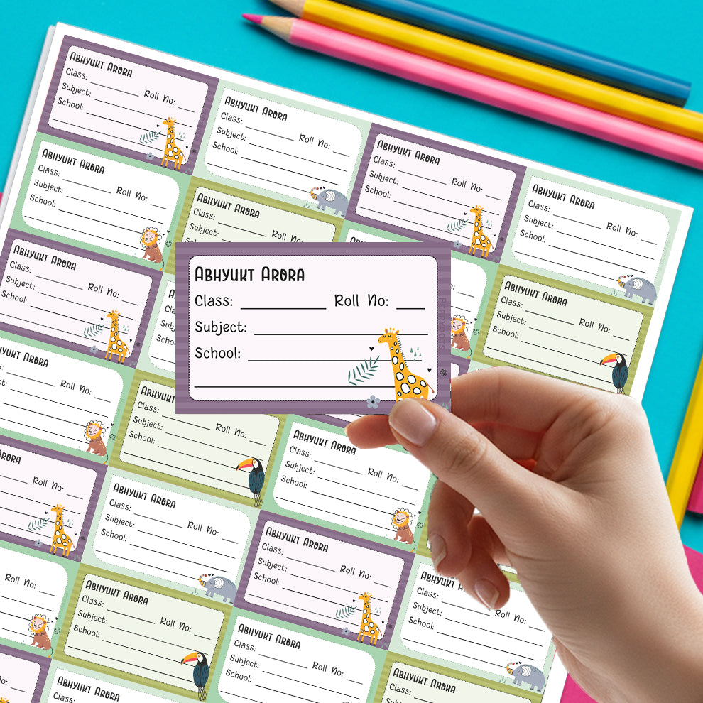 Personalized School Book Labels - Wild Life Peppydots|]Peppydots