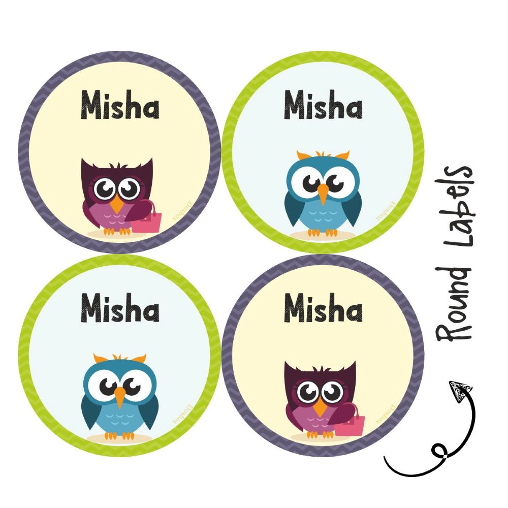 Round Waterproof Labels -Zig Zag owl Doxbox Store|]Peppydots