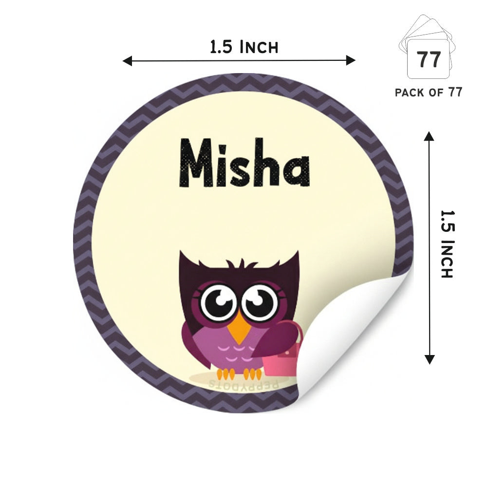 Round Waterproof Labels -Zig Zag owl Doxbox Store|]Peppydots