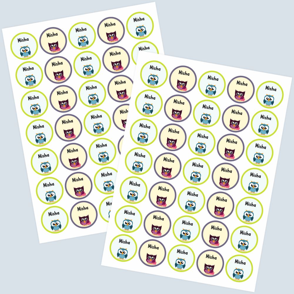 Round Waterproof Labels -Zig Zag owl Doxbox Store|]Peppydots