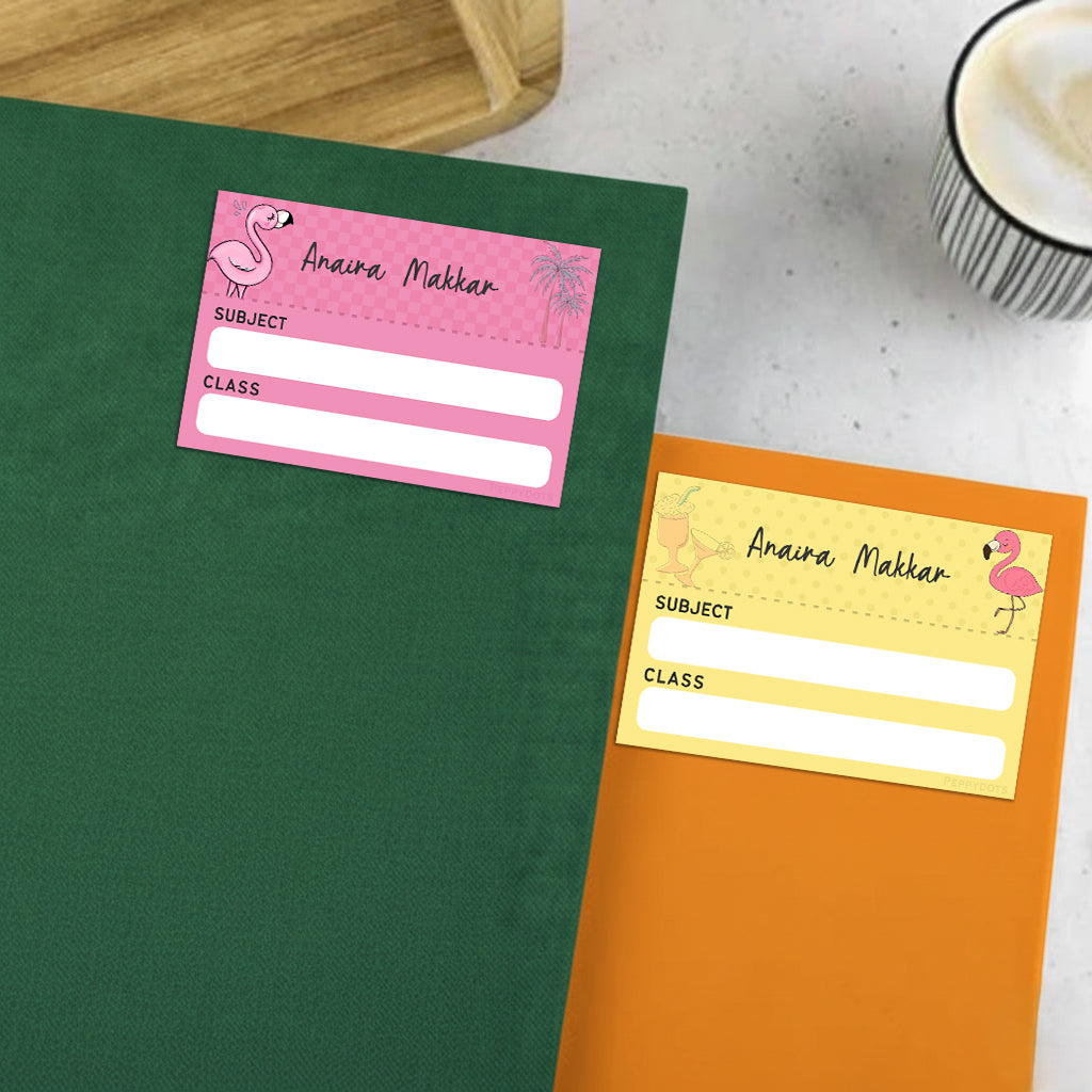 Mini SchoolBook Labels - Flamingo Peppydots|]Peppydots