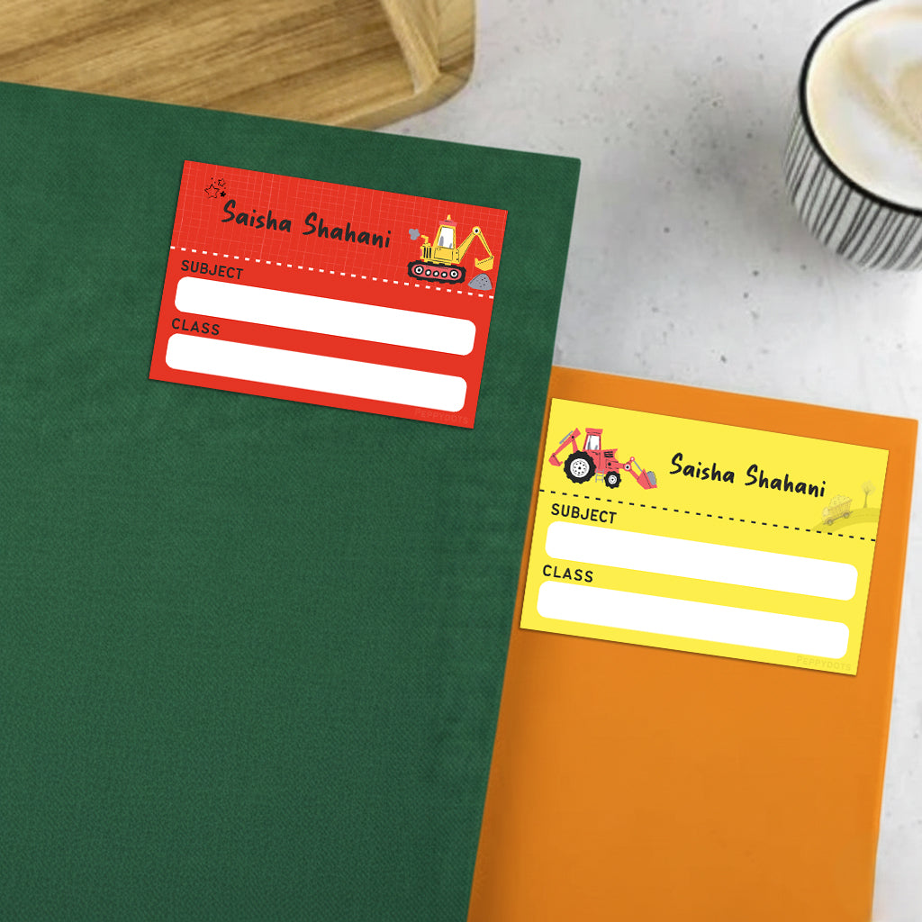 Mini SchoolBook Labels - Construction Vehicle Peppydots|]Peppydots