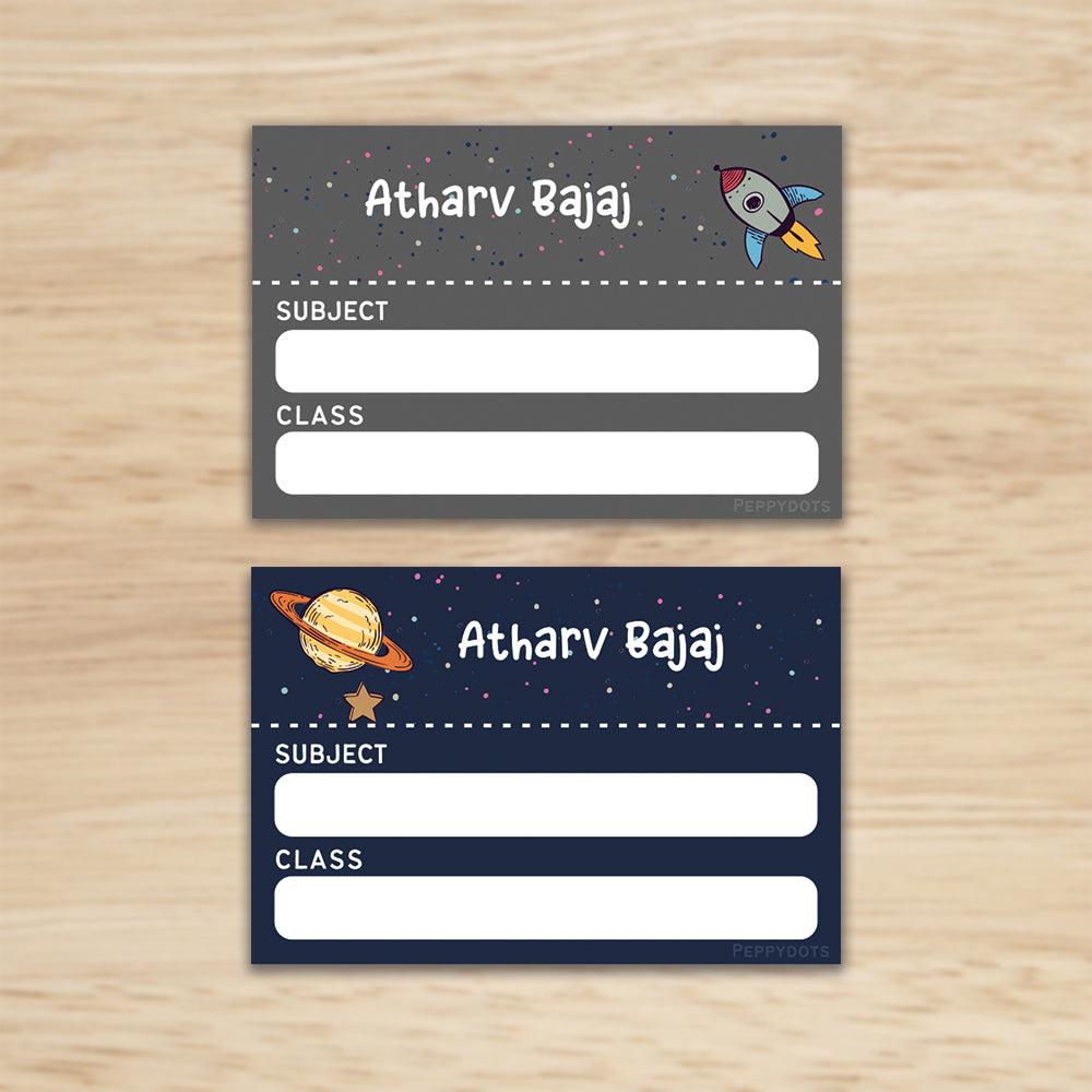 Mini SchoolBook Labels - Space Peppydots|]Peppydots