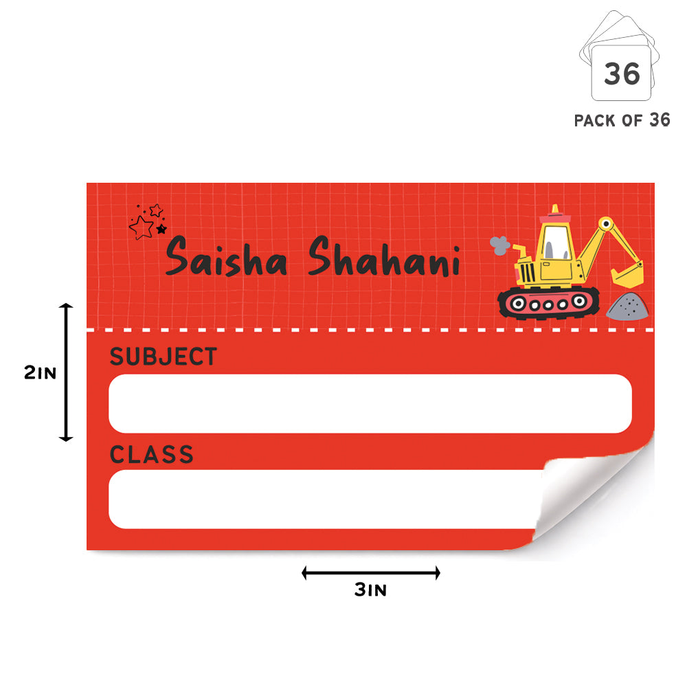 Mini SchoolBook Labels - Construction Vehicle Peppydots|]Peppydots
