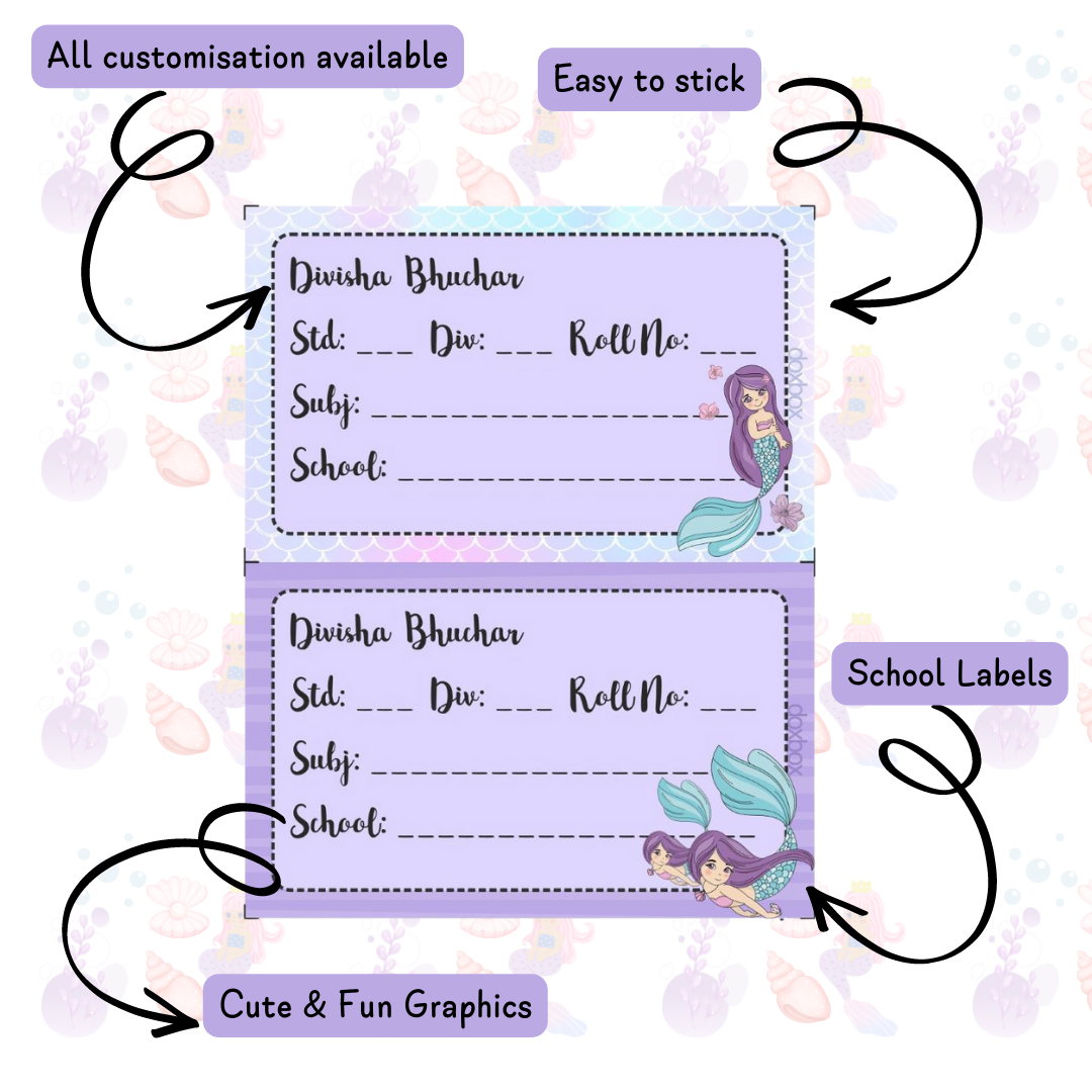 School Book Label - Mermaid Doxbox Store|]Peppydots