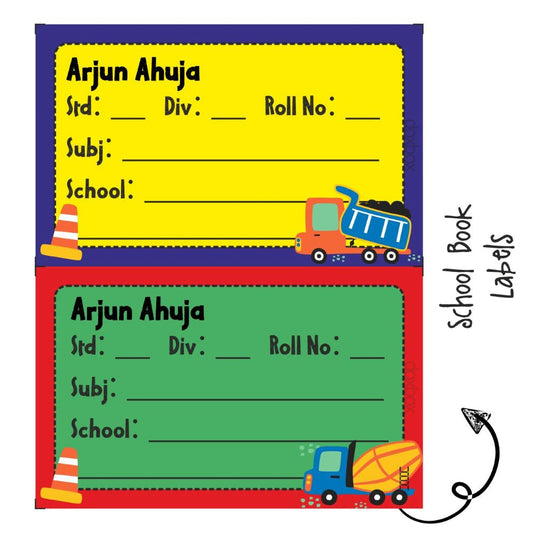 School Book Label - Construction Vehicle Doxbox Store|]Peppydots
