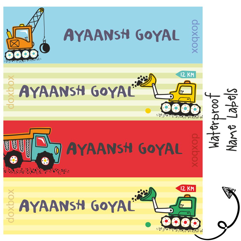 Waterproof Labels - Cute Construction Vehicles Doxbox Store|]Peppydots