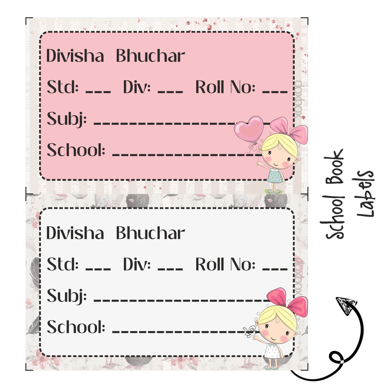 School Book Labels - Girl with a bow Doxbox Store|]Peppydots