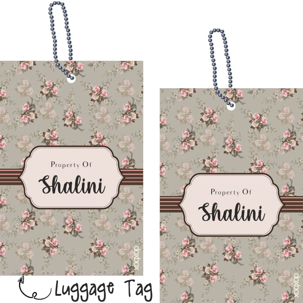 Luggage Tag - Grey Floral Doxbox Store|]Peppydots